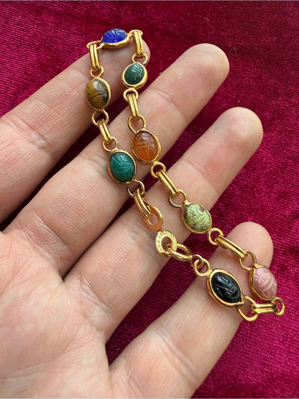 12k Gold Filled Jade Scarab Bracelet - Picture 4 of 7